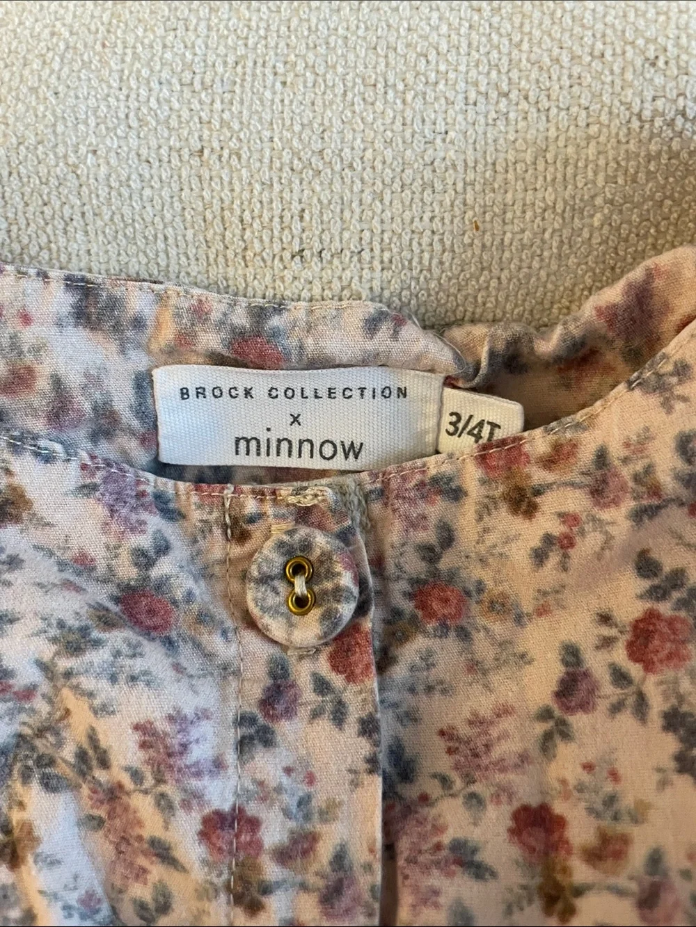 Minnow x Brock floral Button-Front Girls' dress - Cream with Pink Vintage 3/4T